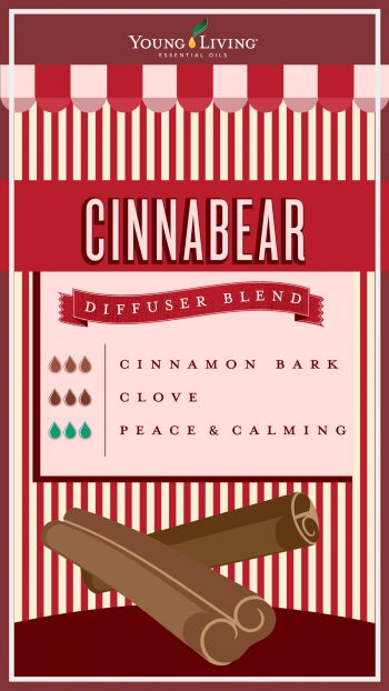cinnamon candy diffuser blend with 3 drops cinnamon bark, 3 drops clove, 3 drops peace and calming