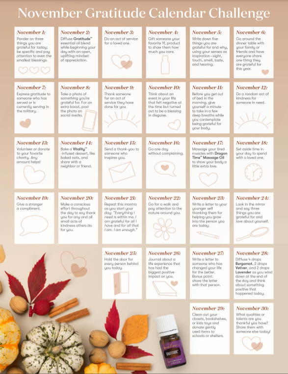 November Gratitude Challenge Calendar PDF - Young Living Lavender Life Blog